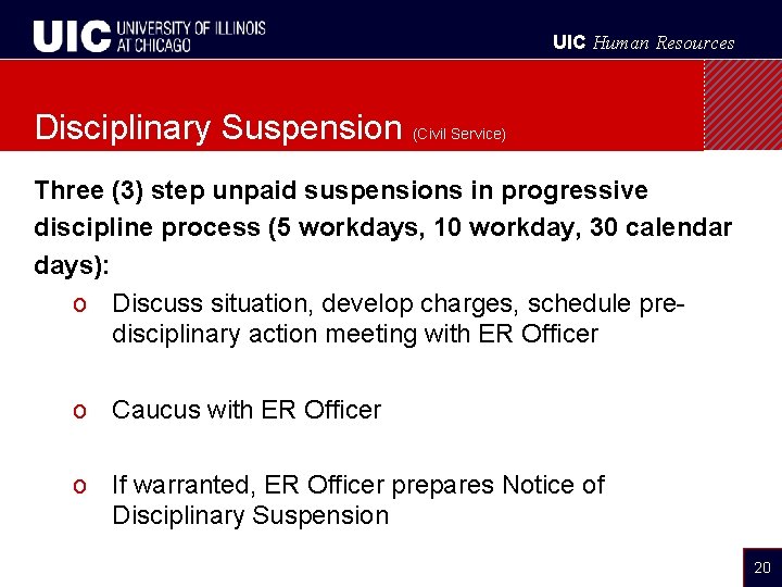 UIC Human Resources Disciplinary Suspension (Civil Service) Three (3) step unpaid suspensions in progressive