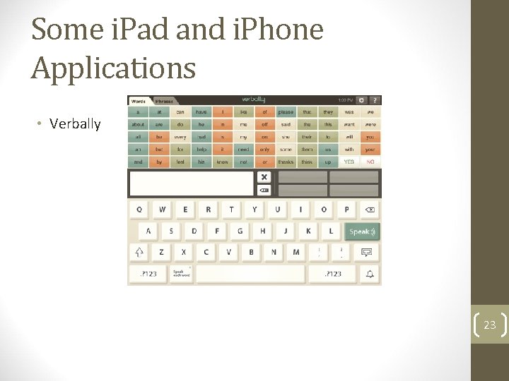 Some i. Pad and i. Phone Applications • Verbally 23 