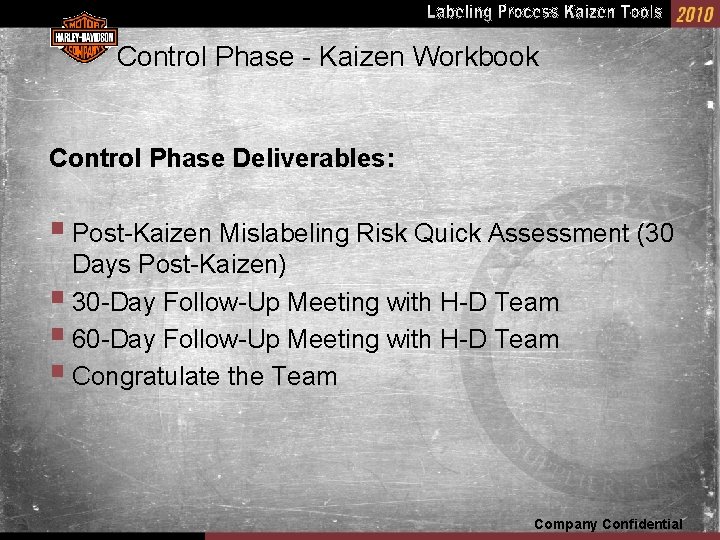 Control Phase - Kaizen Workbook Control Phase Deliverables: § Post-Kaizen Mislabeling Risk Quick Assessment