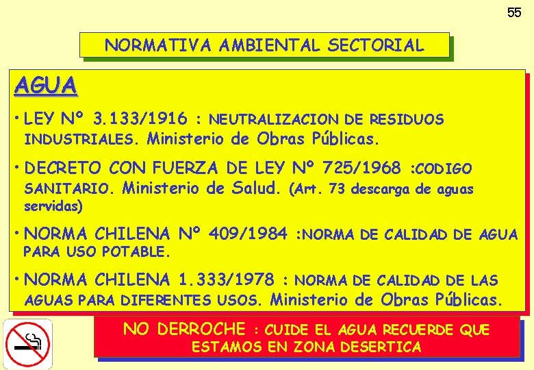 55 NORMATIVA AMBIENTAL SECTORIAL AGUA • LEY Nº 3. 133/1916 : NEUTRALIZACION DE RESIDUOS
