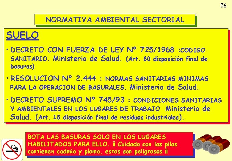 56 NORMATIVA AMBIENTAL SECTORIAL SUELO • DECRETO CON FUERZA DE LEY Nº 725/1968 :