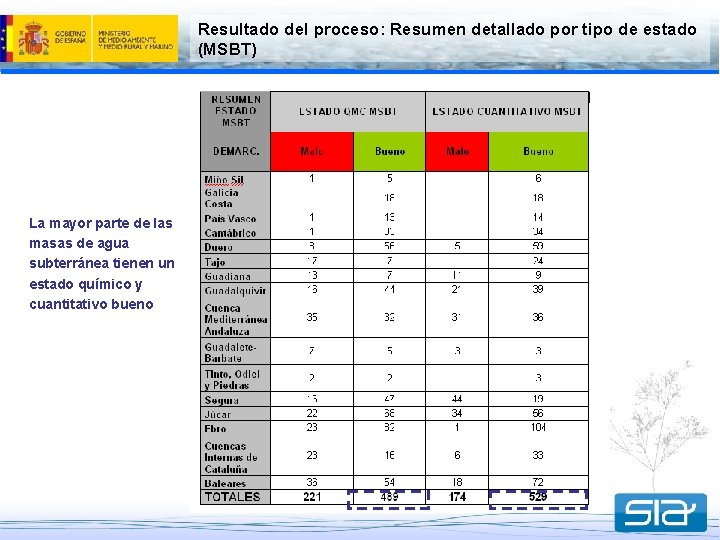 Resultado del proceso: Resumen detallado por tipo de estado (MSBT) La mayor parte de