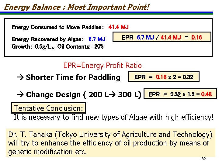 Energy Balance : Most Important Point! Energy Consumed to Move Paddles： 41. 4 MJ