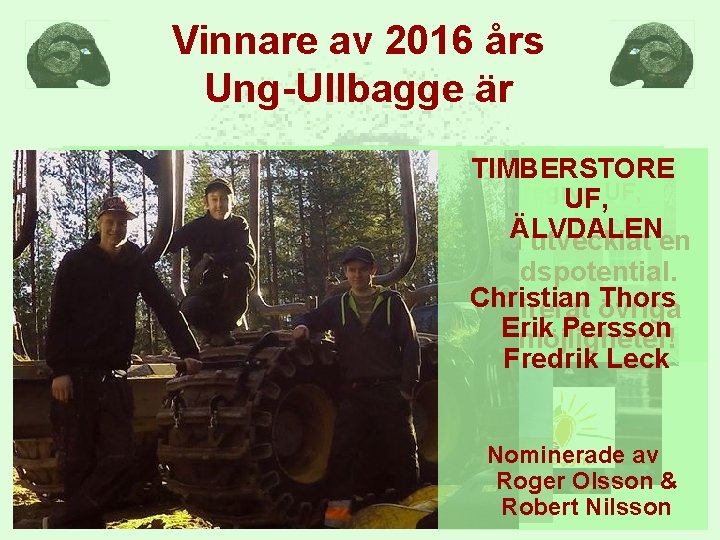 Vinnare av 2016 års Ung-Ullbagge är ? 3: e plats TIMBERSTORE 2: a VINNARE