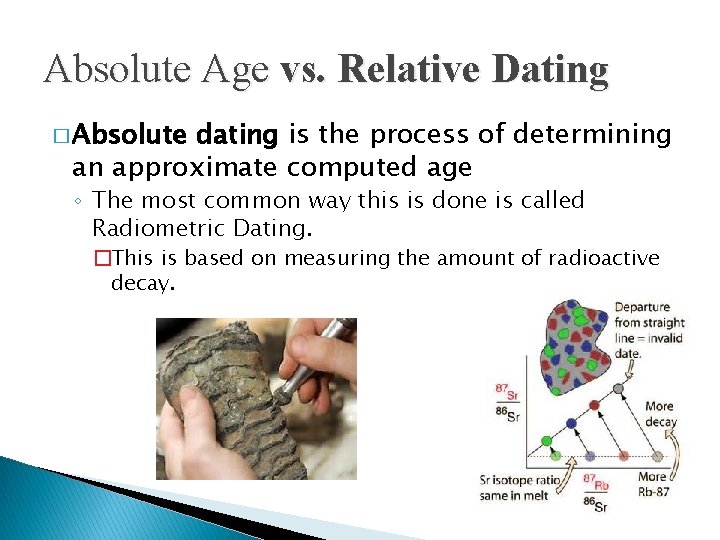 Absolute Age vs. Relative Dating � Absolute dating is the process of determining an