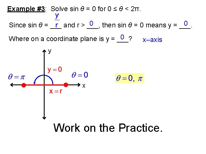 Example #3: Solve sin θ = 0 for 0 ≤ θ < 2π. 0