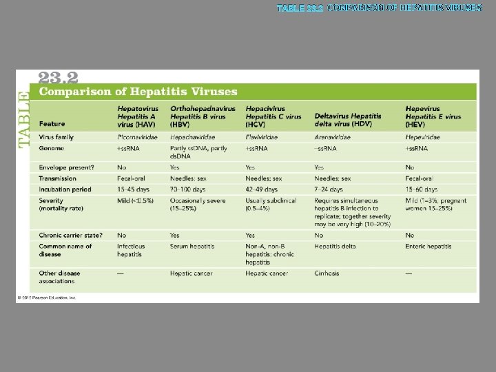 TABLE 23. 2 COMPARISON OF HEPATITIS VIRUSES 