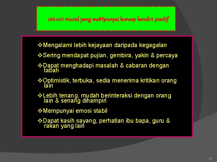ciri-ciri murid yang me. Mpunyai konsep kendiri positif v. Mengalami lebih kejayaan daripada kegagalan