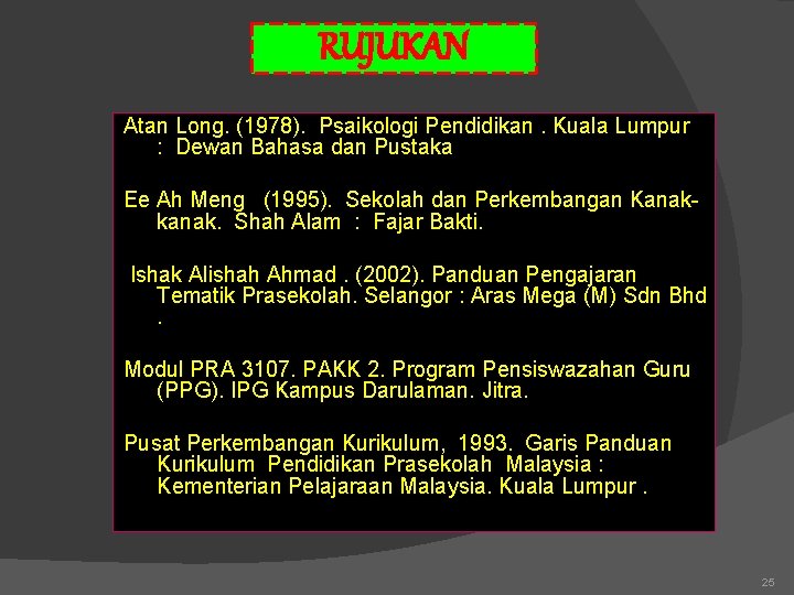 RUJUKAN Atan Long. (1978). Psaikologi Pendidikan. Kuala Lumpur : Dewan Bahasa dan Pustaka Ee