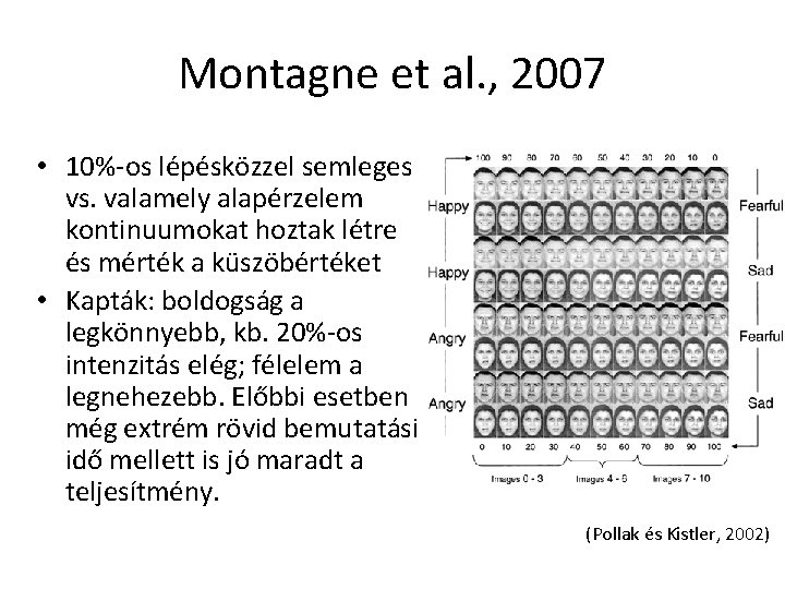 Montagne et al. , 2007 • 10%-os lépésközzel semleges vs. valamely alapérzelem kontinuumokat hoztak