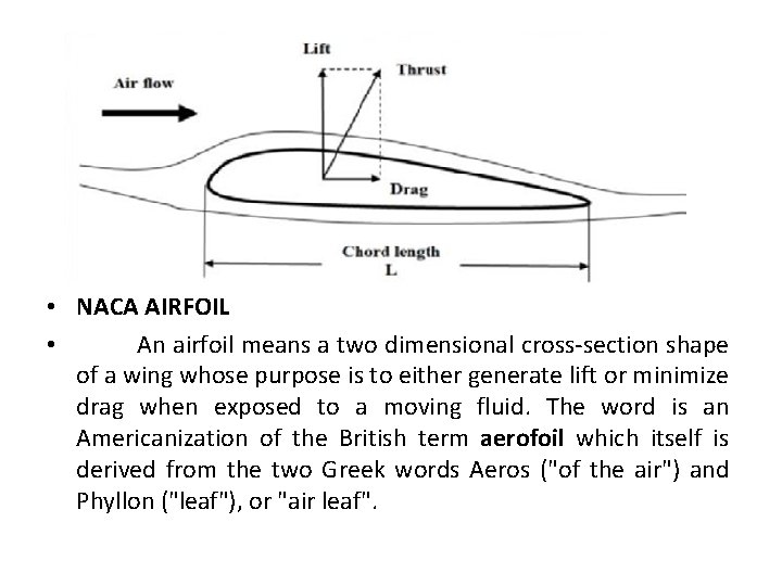  • NACA AIRFOIL • An airfoil means a two dimensional cross-section shape of