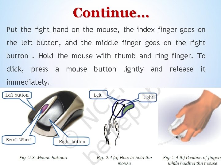 Continue… Put the right hand on the mouse, the index finger goes on the