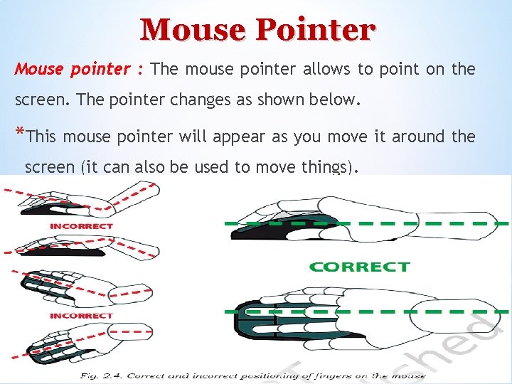 Mouse Pointer Mouse pointer : The mouse pointer allows to point on the screen.
