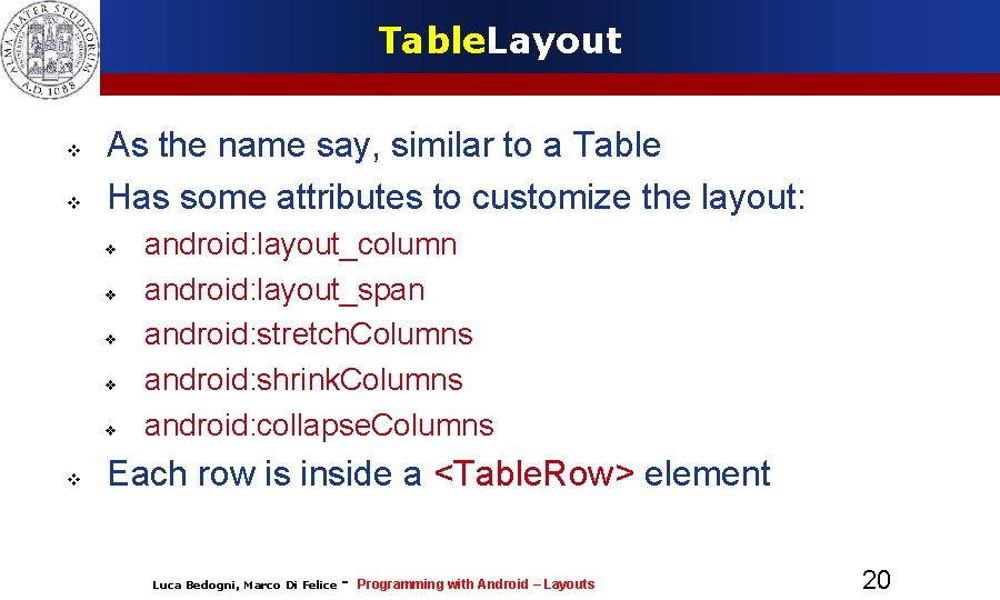 Table. Layout As the name say, similar to a Table Has some attributes to Table. Layout As the name say, similar to a Table Has some attributes to