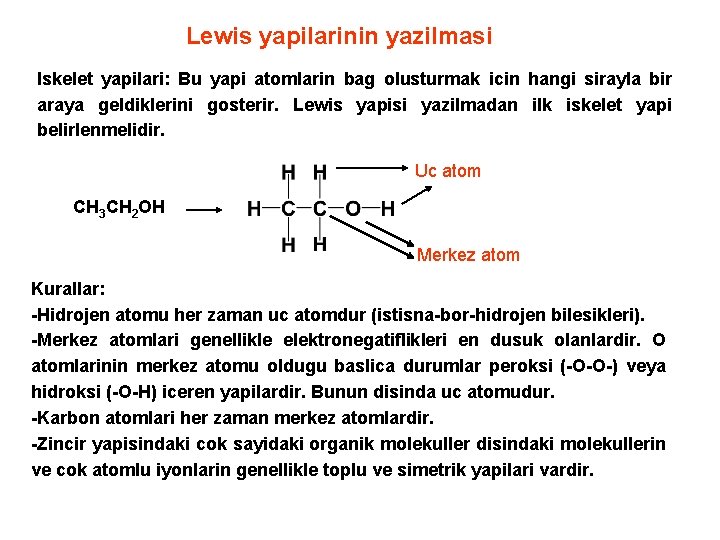 Lewis yapilarinin yazilmasi Iskelet yapilari: Bu yapi atomlarin bag olusturmak icin hangi sirayla bir