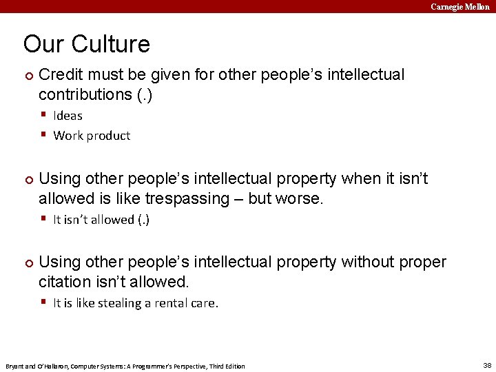 Carnegie Mellon Our Culture ¢ Credit must be given for other people’s intellectual contributions