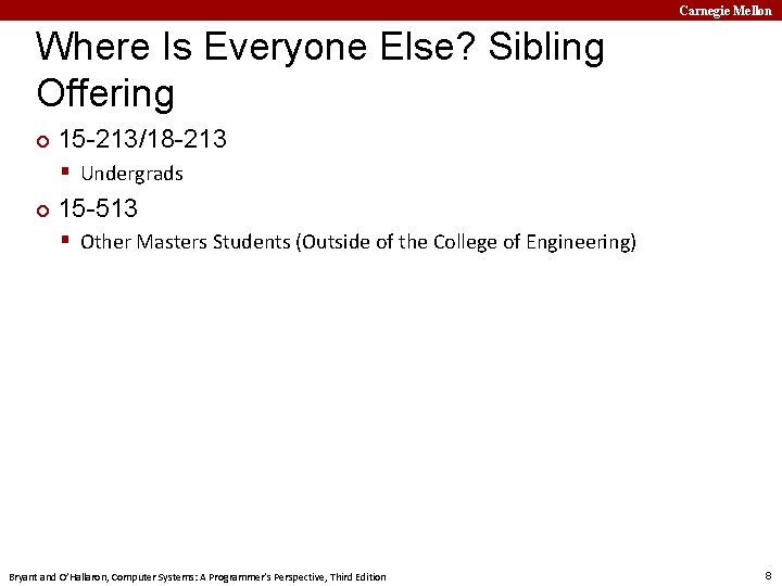 Carnegie Mellon Where Is Everyone Else? Sibling Offering ¢ 15 -213/18 -213 § Undergrads