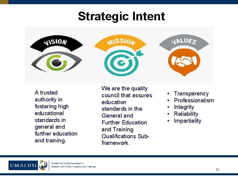 Strategic Intent A trusted authority in fostering high educational standards in general and further