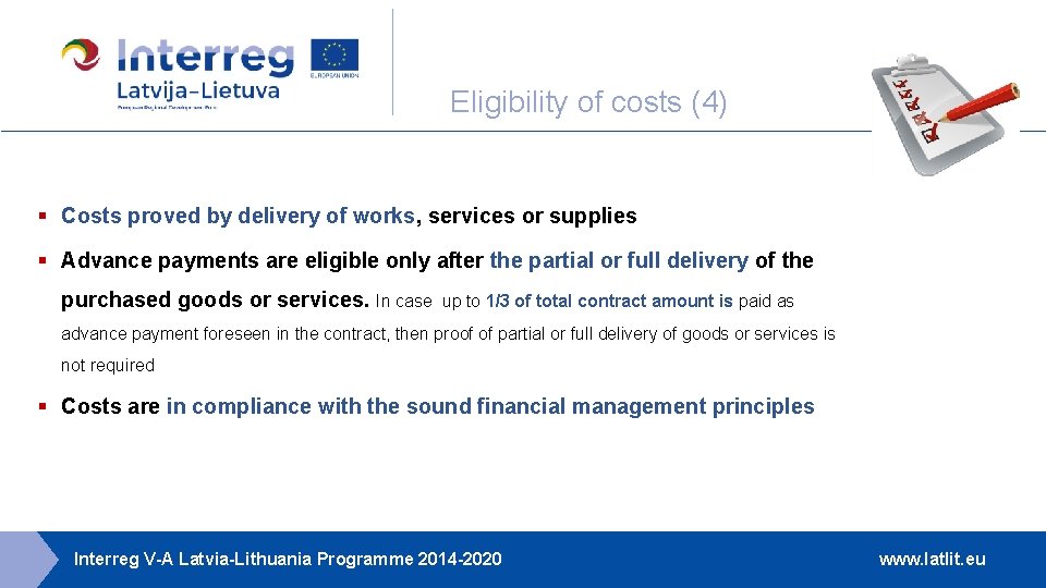 Eligibility of costs (4) § Costs proved by delivery of works, services or supplies