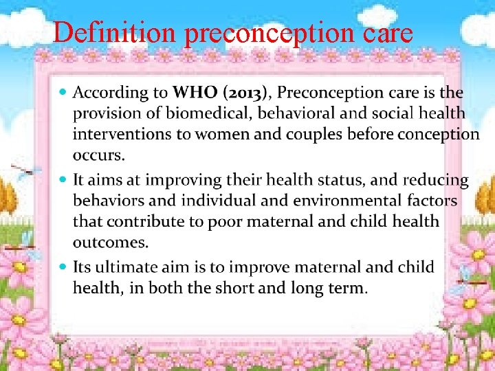 Definition preconception care 