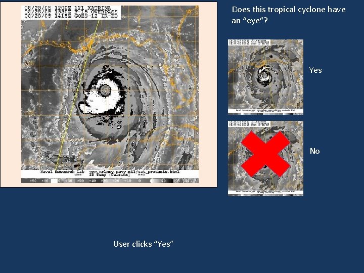 Does this tropical cyclone have an “eye”? Yes No User clicks “Yes” 