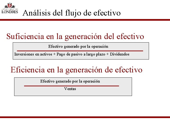 Análisis del flujo de efectivo Suficiencia en la generación del efectivo Efectivo generado por