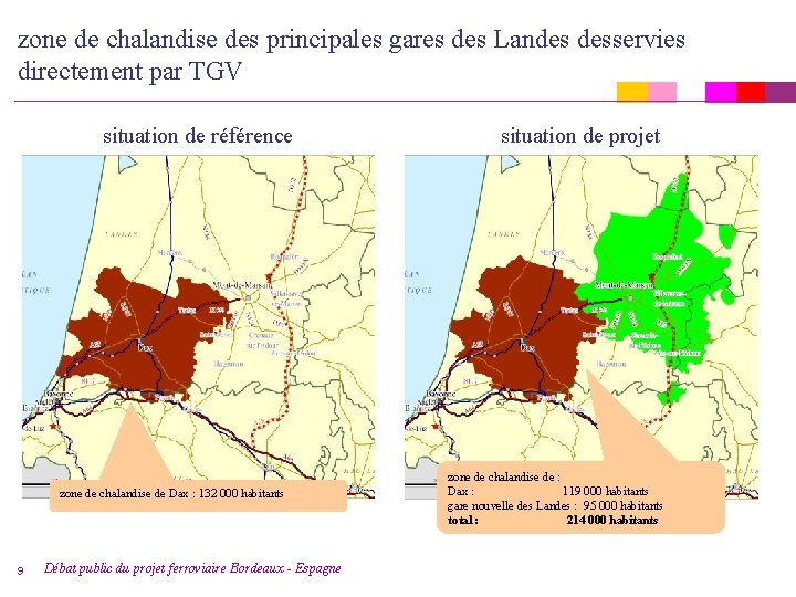 zone de chalandise des principales gares des Landes desservies directement par TGV situation de