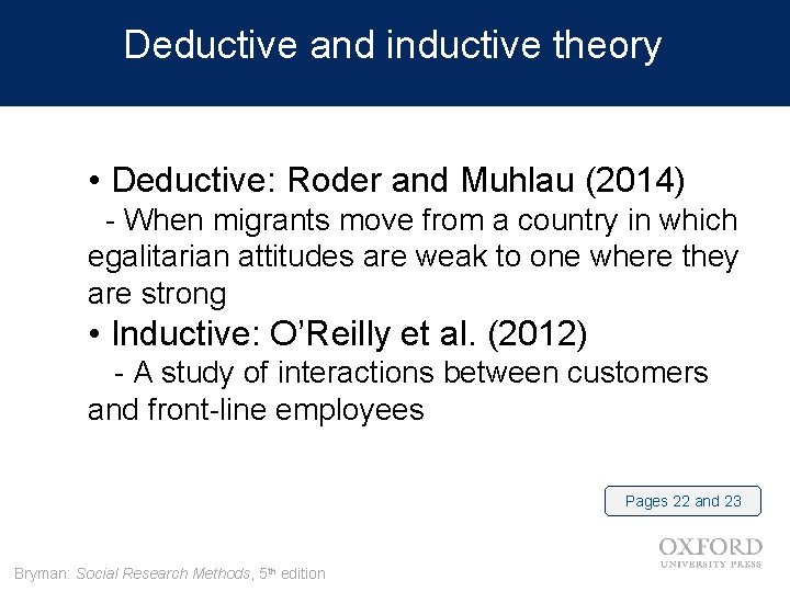 Deductive and inductive theory • Deductive: Roder and Muhlau (2014) - When migrants move