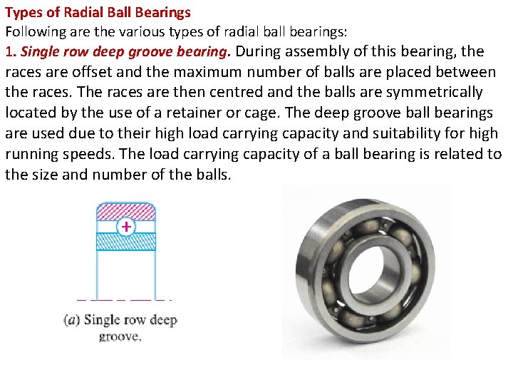 Types of Radial Ball Bearings Following are the various types of radial ball bearings: