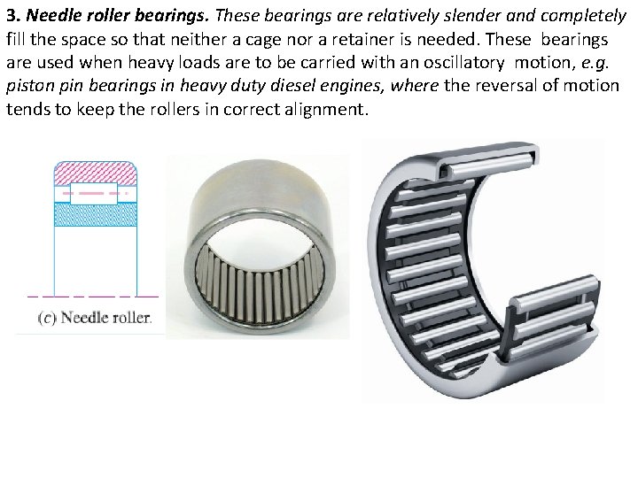 3. Needle roller bearings. These bearings are relatively slender and completely fill the space