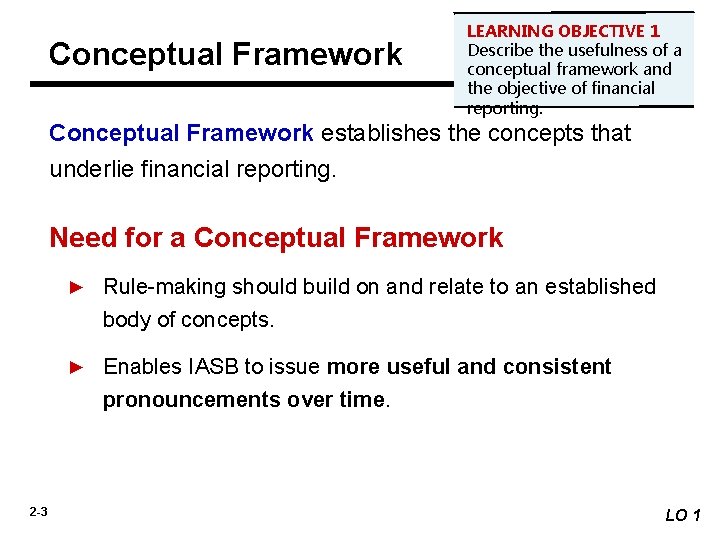 Conceptual Framework LEARNING OBJECTIVE 1 Describe the usefulness of a conceptual framework and the