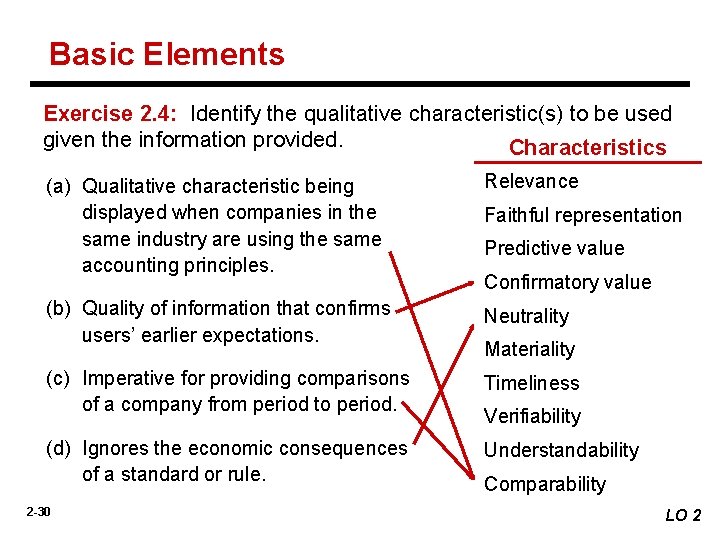 Basic Elements Exercise 2. 4: Identify the qualitative characteristic(s) to be used given the
