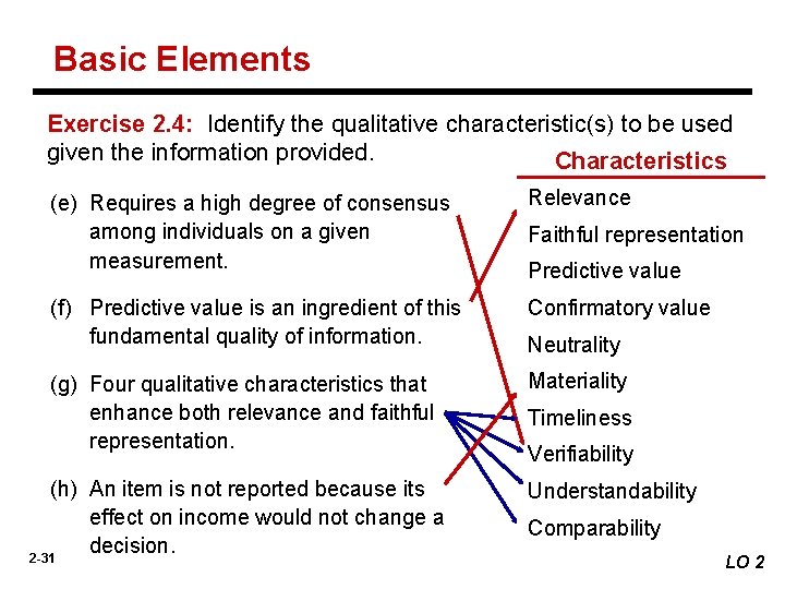 Basic Elements Exercise 2. 4: Identify the qualitative characteristic(s) to be used given the