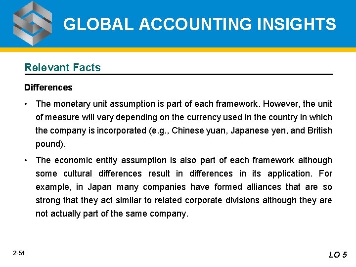 GLOBAL ACCOUNTING INSIGHTS Relevant Facts Differences • The monetary unit assumption is part of