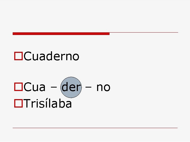 o. Cuaderno o. Cua – der – no o. Trisílaba 