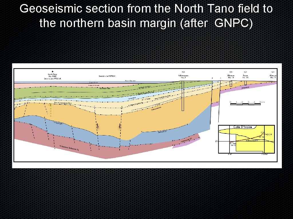 Geoseismic section from the North Tano field to the northern basin margin (after GNPC)