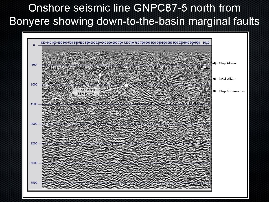 Onshore seismic line GNPC 87 -5 north from Bonyere showing down-to-the-basin marginal faults 