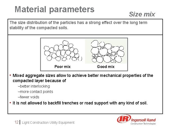 Material parameters Size mix The size distribution of the particles has a strong effect