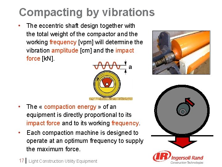 Compacting by vibrations • The eccentric shaft design together with the total weight of