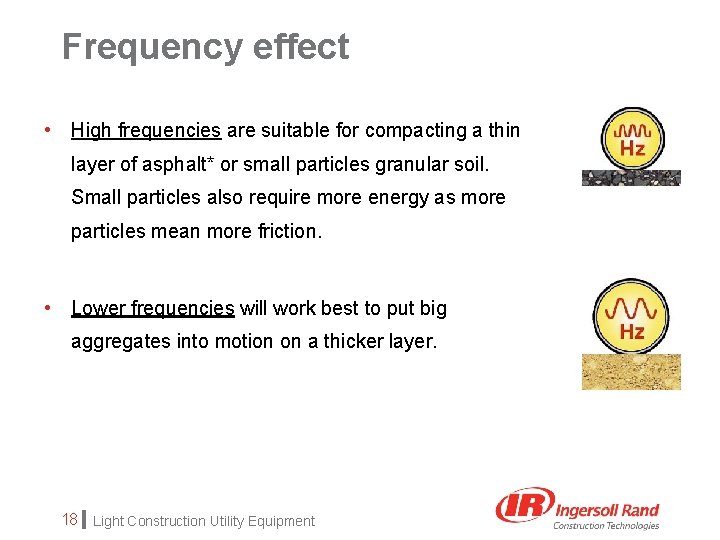 Frequency effect • High frequencies are suitable for compacting a thin layer of asphalt*