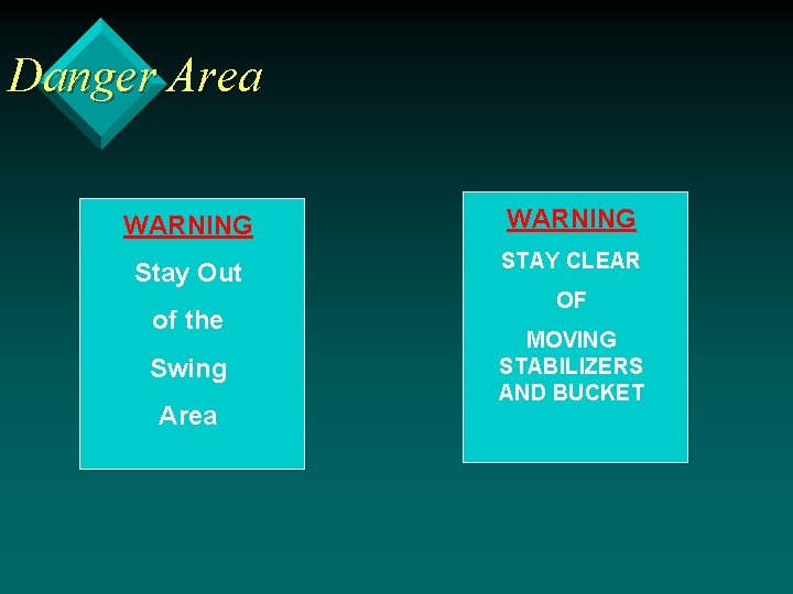 Danger Area WARNING Stay Out STAY CLEAR of the Swing Area OF MOVING STABILIZERS