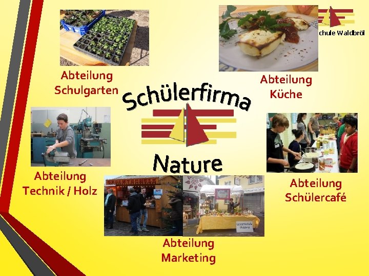 Gesamtschule Waldbröl Abteilung Schulgarten Abteilung Küche Abteilung Technik / Holz Abteilung Schülercafé Abteilung Marketing