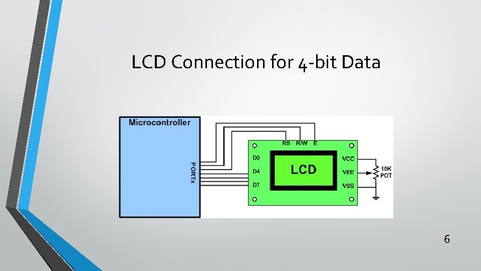 LCD Connection for 4 -bit Data 6 