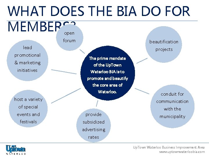 WHAT DOES THE BIA DO FOR MEMBERS? open forum lead promotional & marketing initiatives