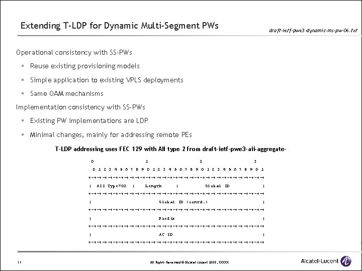 Extending T-LDP for Dynamic Multi-Segment PWs draft-ietf-pwe 3 -dynamic-ms-pw-06. txt Operational consistency with SS-PWs