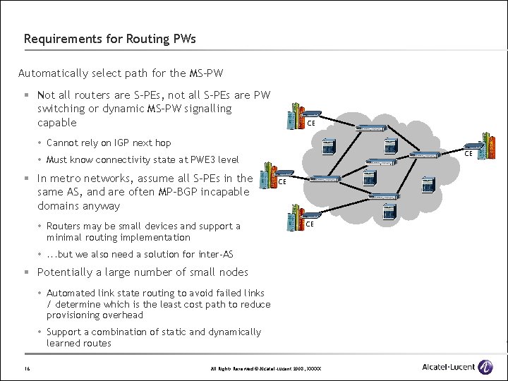 Requirements for Routing PWs Automatically select path for the MS-PW § Not all routers