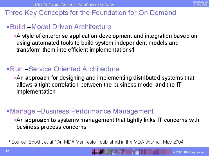 IBM Software Group | Web. Sphere software Three Key Concepts for the Foundation for
