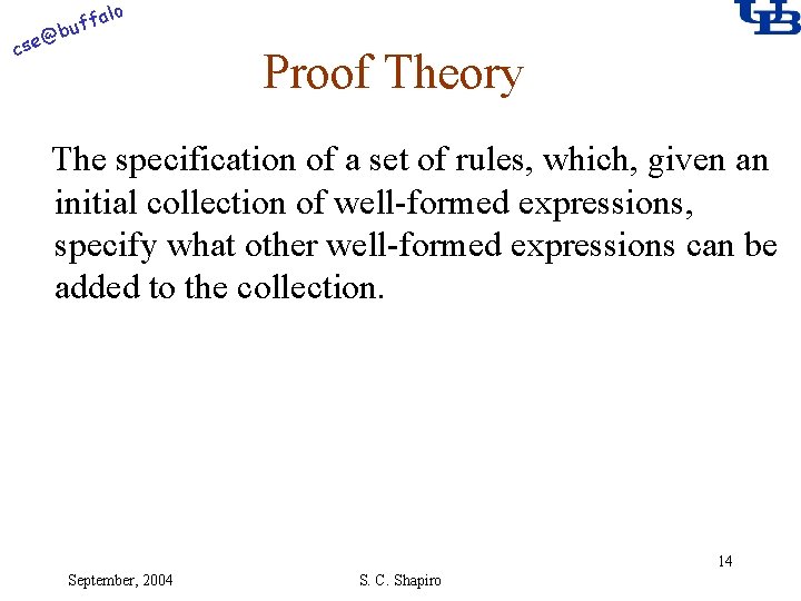 alo f buf @ cse Proof Theory The specification of a set of rules,