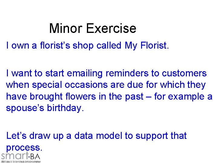 Minor Exercise I own a florist’s shop called My Florist. I want to start