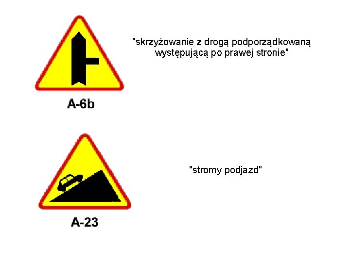 "skrzyżowanie z drogą podporządkowaną występującą po prawej stronie" "stromy podjazd" 